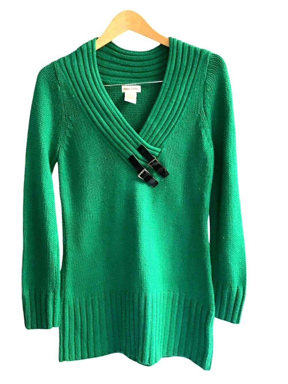 MONROE & MAIN- WOMENS KNIT LONG SLEEVE GREEN V-NECK SWEATER SIZE SMALL